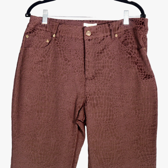 Eric Stretch Dress Pants Womens Size 12 Brown Snake Skin Print Pockets Animal - Picture 2 of 7